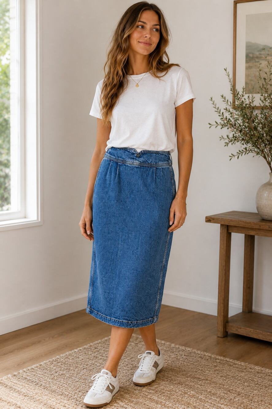 GAP NWOT Vintage Medium Wash Classic High Waist Denim Midi Pencil Skirt 27/4 T